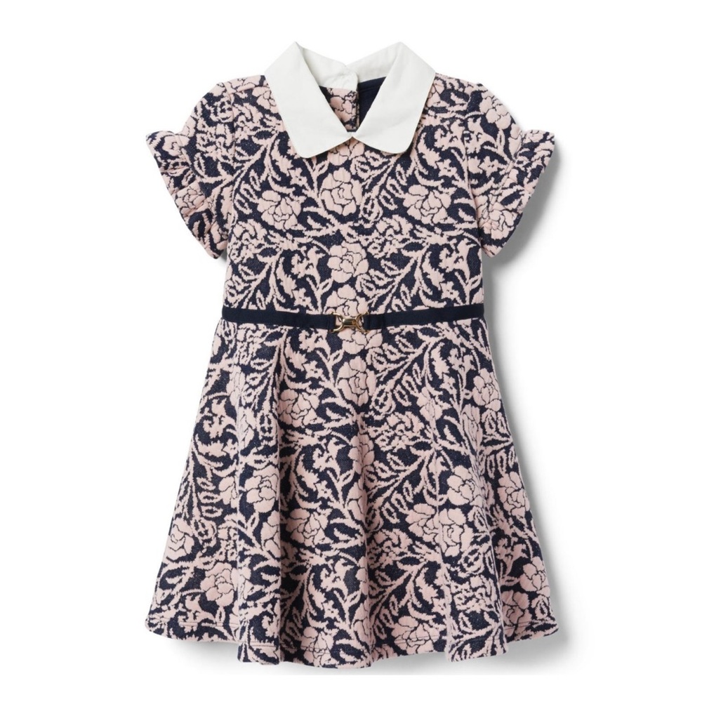 • Janie and Jack • Floral Jacquard Rose Short Sleeve Dress Cotton Lace 2T Pink